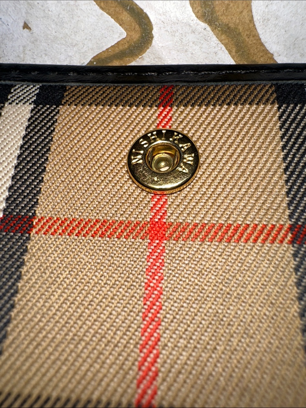 Burberry Tan Plaid Card Holder with Black Leather Snap and Gold Logo - Picture 5 of 5